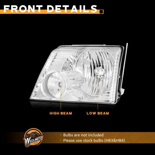WEELMOTO Headlights Compatible with 2002-2005 Ford Explorer NON-SPORT models, (NOT Compatible with Sport and Trac Models), for 2002 2003 2004 2005 Ford Explorer Replacement Headlight