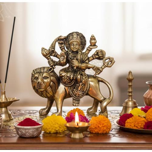 eSplanade Brass Maa Durga/MATA Rani Idol, Statue, moorti, murti for Home Mandir and Home Decor (4.6 Inches)