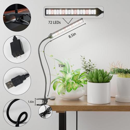 Color Black GooingTop Grow Light for Indoor Plants Growing,5000K White Full Spectrum Gooseneck Plant Lamp Clip-on Desk for Pot Plant Seed Starting,Dimmable with Auto Timer
