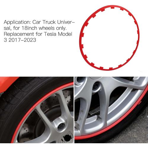 4PCS Wheel Rim Ring Red Wheel Trim Protector Ring Replacement for Tesla 2017 to 2023, Used for 18inch Wheels, Effective , Easy to Install