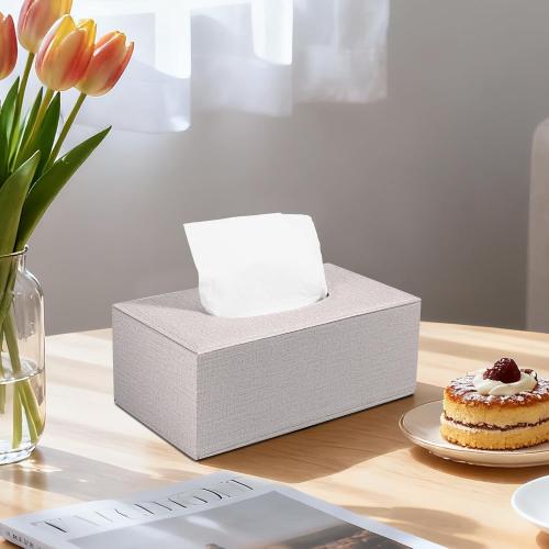 4 Pack Tissue Box Cover Rectangle, Linen Tissue Box with Magnetic Bottom, Napkin Facial Tissues Holder Dispenser, Decorative Tissue Holder for Bathroom Toilet Bedroom Living Room Office, Beige