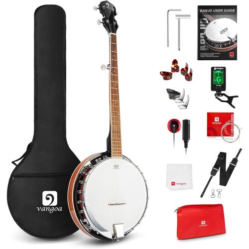 Vangoa Banjo 5 String Full Size Banjos Set with Resonator, Remo Head, Beginner Banjo Kit with Closed Back, Premium Accessories for Adults, Teenager