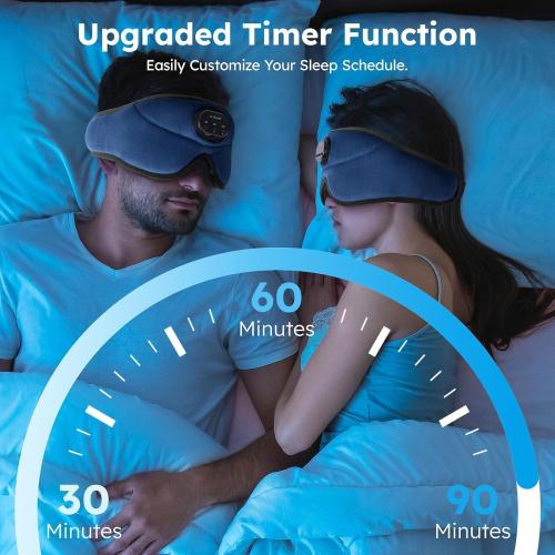 LC-dolida White Noise Bluetooth 5.4 Sleep Eye Mask with Timer, 3D Sleeping Mask Headphones with 16 Soothing Sounds, Total Blackout Sleep Headphones for Side Sleeper/Women/Men (Blue)