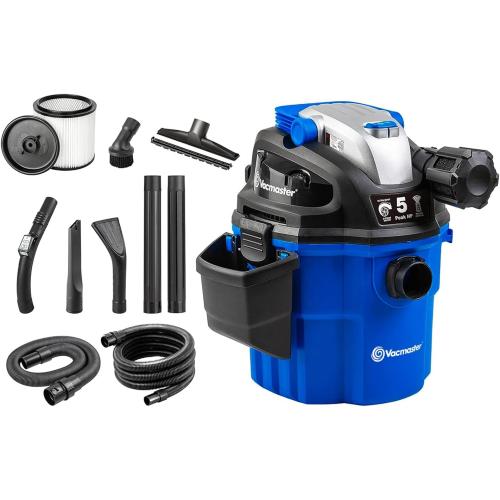 Vacmaster VWM510 5-Gallon 5 Peak HP Remote Control Wall Mount Wet/Dry Shop Vacuum , Blue