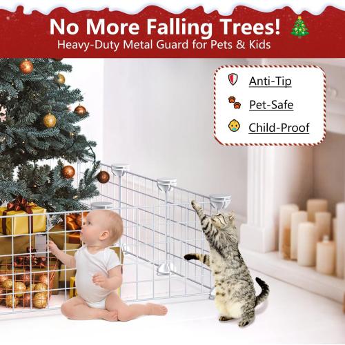 30 * 40cm/ 12 * 16Inch White Christmas Tree Fence, Christmas Picket Around Tree, Fence Barrier for Dogs Cats Puppy Pets, 12Pieces
