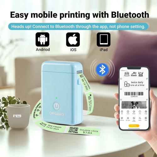 ORGBRO Blue Label Maker Machine with Tape, Random Color-1 Count, X1 Bluetooth Mini Label Printer, Wireless Small Sticker Maker with Versatile App for School Home Office Organization