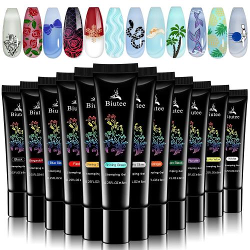 Nail Stamping Polish Pack of 12 Colors 8ML UV LED Gel Polish Special Polish Printed Nail Polish for Nail Stamping Plate