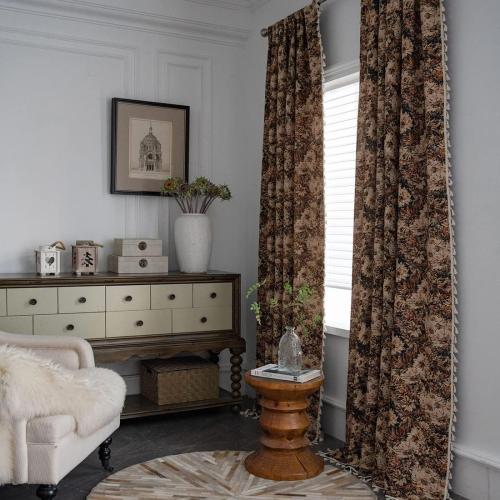 vctops Vintage Floral Oil Painting Curtains with Tassels Set of 2 Panels Rod Pocket Thermal Insulated Room Darkening Window Curtains/Drapes for Bedroom Living Room (Coffee,59x102)
