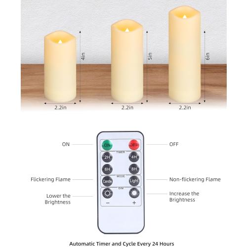 Enido 12 Pc Flameless LED Candles with Remote & Timer, Outdoor Waterproof, Flickering Electric Warm Lights for Cozy Home & Holiday Romantic Decor, Battery Operated for Party(D 2.2” x H 4”/5”/6”