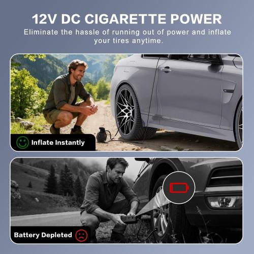 Tire Inflator Portable Air Compressor, Air Pump for Car Tires, 12V DC-Powered Auto Pump with Digital Pressure Gauge, Emergency LED Light - Car Accessories for Car, Motorcycles, Bicycle, Ball, Balloons
