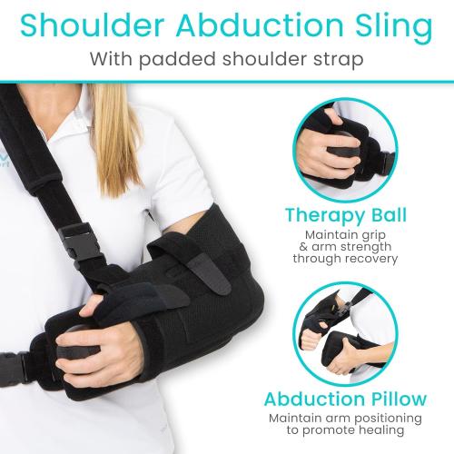 Vive Shoulder Abduction Sling - Immobilizer for Injury Support - Pain Relief Arm Pillow for Rotator Cuff, Sublexion, Surgery, Dislocated, Broken Arm - Brace Includes Pocket Strap, Stress Ball, Wedge