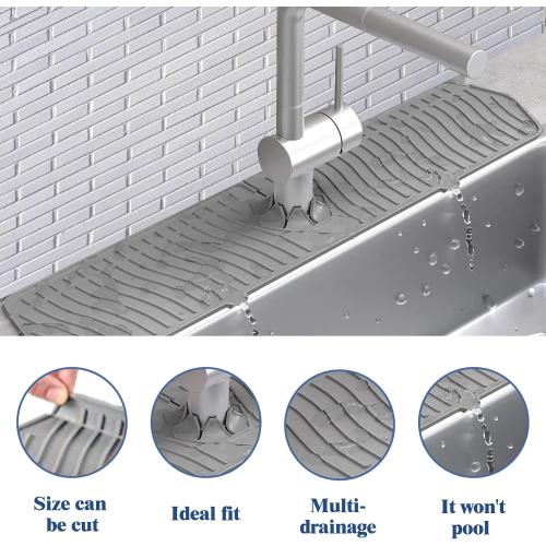 Kitchen Sink Splash Guard, 24in Silicone Faucet Mat Splash Catcher, Handle Drip Catcher Tray, Multipurpose for Kitchen Dish Drying Mats Sponge Holder and Bathroom Countertop Protect 2pk