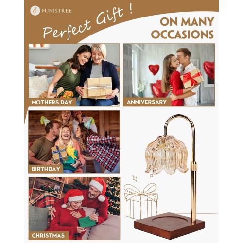 Flower Candle Warmer Lamp with Timer & Dimmer, Adjustable Height Candle Warmer, Birthday Gifts for Women Mom, House Warming New Home Decor, Wax Warmer with 2 Bulbs for Jar Candles