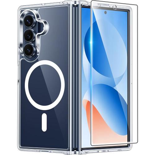 FNTCASE for Samsung Galaxy Z-Fold-7 Case: Magnetic Clear Military Grade Drop Protection Anti Yellowing Cell Phone Cover - Rugged Shockproof Protective Bumper Transparent Phonecase