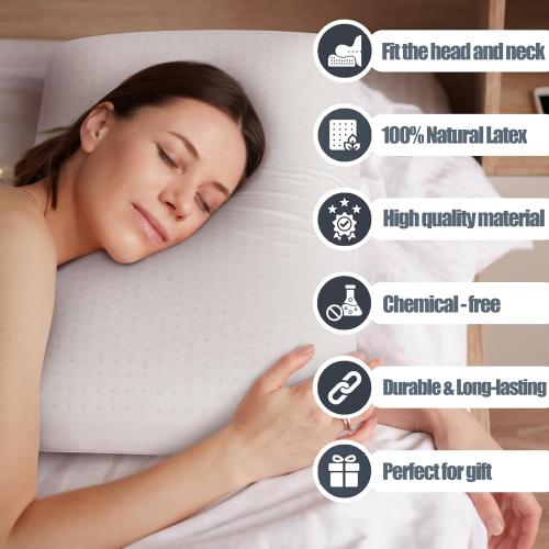 100% Talalay Latex Pillow, Luxury Queen Sleeping Bed Pillow for Side, Back, and Stomach Sleepers, Extra Soft Natural Latex Foam Pillow, Removable Breathable Cotton Cover (1, Queen (Mid Loft))