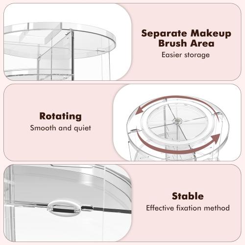 Rotating Makeup Organizer, Adjustable Vanity Organizer, Large Capacity Cosmetic Display Case for Spinning, Storage Carousel for Bathroom and Vanity Countertop, Clear