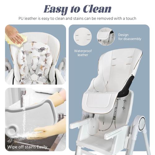 5 in 1 Baby High Chair Swings for Infants Soothes to Sleep Reclining Foldable Rocking 8 Level Height Adjustment Eco Friendly Washable PU Cushion Baby Feeding Chair(White)