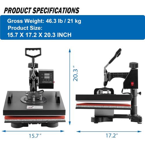 5 in 1 Heat Press Machine, Heat Press 15x15 inch, T Shirt Pressing Machine Slide Out Design, Multifunction Heat Press Transfer Machine Sublimation Combo for T-Shirt/Hat/Mug/Plate