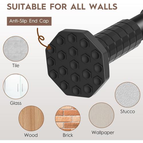 Tension Curtain Rod 51-148In (4.25-12Ft), Outdoor Curtain Rod No Drilling for Patio Window, Adjustable Spring Shower Curtain Rod for Bathroom, Never Rust, Tool-Free, Rod Diameter 1.26 In, Black