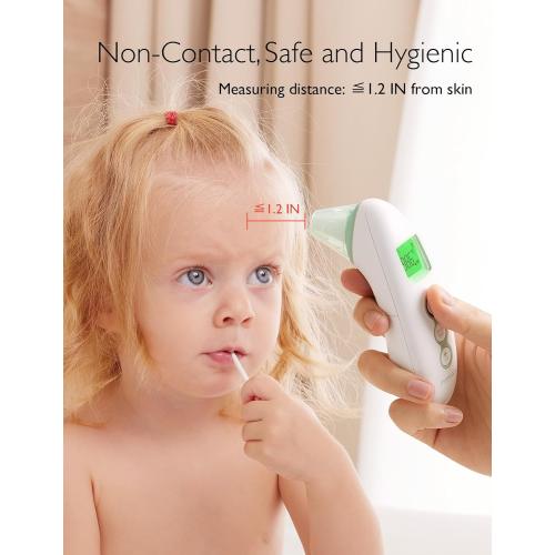 White Momcozy Non-Contact Forehead and Ear Thermometer, Digital Infrared Thermometer for Adults and Children, with Child Mode, Fever Alarm Function, Mute and Memory Functions, Fast and Accurate Measurement