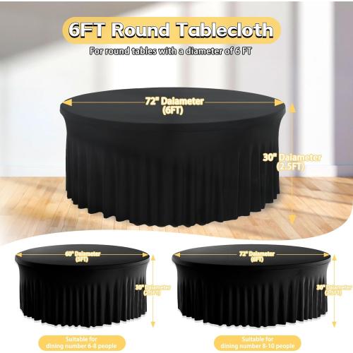 12 Pack 132inch Black Round Tablecloth, Circle Stretch Table Cloths for 6 FT Tables, Wrinkle Free Round Table Skirt for Wedding Birthday Photography Graduation Ceremonies Retirement Party Decorations