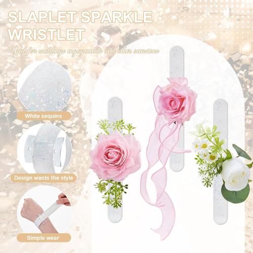 12 Pieces Slaplet Wristlets Wrist Corsage Bracelets Corsage Wristlet Band Floral Slaplets Wedding Bracelets DIY Wrist Corsages Accessories for Bridesmaid Bridal Shower Party Prom(White)