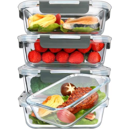 M MCIRCO 5 Pack 36 oz Glass Food Storage Containers with Lids,4.5 Cups,Gray