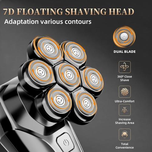 Ufree 7D Rotating Head Shaver for Bald Men, Magnetic Detachable Head Shaver, IPX7 Waterproof Wet or Dry Electric Razor for Men, LED Display Rechargeable Shaving with Type-C Charge, Mens Gifts