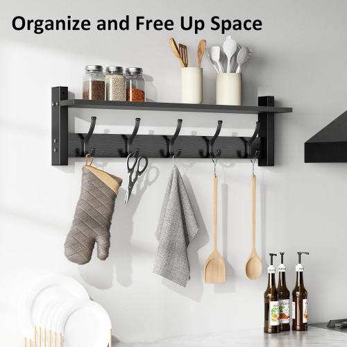 Optish Coat Rack Wall Mount with Shelf, 24 Inch Coat Hanger Walls Mounted, Hat Rack for Walls, Shelf with 5 Coat Hooks, Wall Hanger for Entryway (Black)