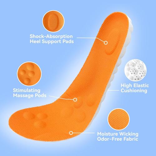 Steppers Insoles for Men & Women, 2026 New 4D Memory Foam Cloud Footstr Insoles, Comfortable & Breathable Massage Shoe Inserts with Arch Support for Foot Pain & Fatigue (Orange, US M 7-11/W 8.5-13.5)