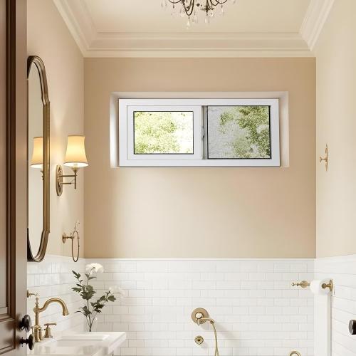 COLORPAPA Vinyl Basement Window, 32 x 14 Slider Window with Double Pane Insulated Tempered Glass and Fiberglass Mesh Screen for Basement Bathroom Home RV Garage (White)