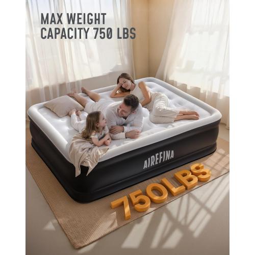 Airefina Air Mattress Queen with Built in Pump, 18 Raised Comfort Blow Up Mattress with Carrying Bag, Portable Inflatable Mattress for Guest Home, Air Bed Colchones Inflables 750 Lbs Max, 80*60*18 in