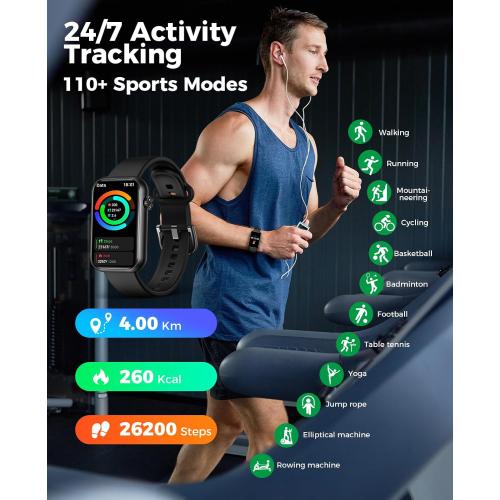 Smart Watch Fitness Tracker, Bluetooth Call, Health Monitor for Men Women | 114 Sport Modes, 24/7 Heart Rate Monitor, Blood Pressure/Spo2/ Sleep Tracker, IP67 Water-resistant, Calorie Step Counter