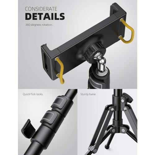 Lamicall Tablet Floor Tripod Stand - 64.9 Tablet Holder Mount with Adjustable Height for Stream/Watching with Bluetooth Remote, Gifts for iPad Pro 12.9/11 Mini, Air, iPhone, 4.7-13 Devices