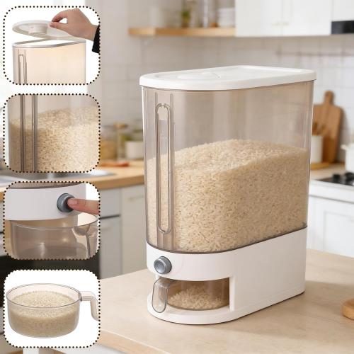 FMOACEN 22 Lbs Rice Dispenser with Measuring Cup Large Airtight Cereal Dispenser Multifunctional Dry Food Storage Container for Rice Grains Soybean Corn Kitchen Pantry Organization