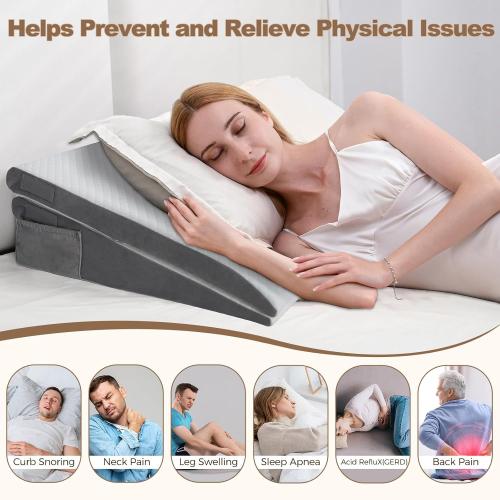 White ENITYA Bed Wedge Pillow for Sleep Apnea - 3PCS Wedge Pillow for Acid Reflux Relief/Back Pain Relief/Sleeping/After Surgery/Leg Support - Memory Foam Top, Washable Cover, White