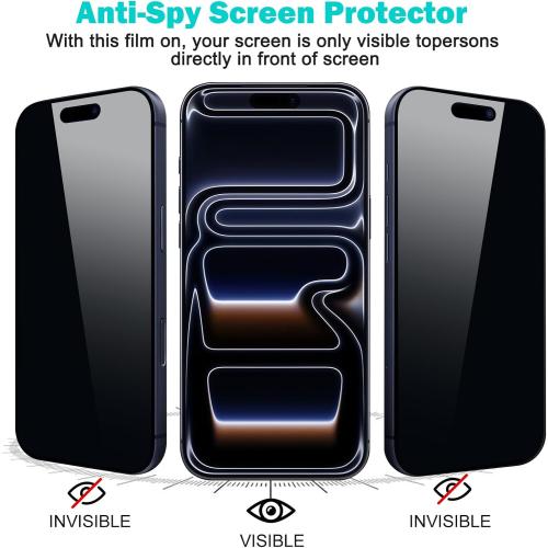 PEHAEL 3 3 Pack for iPhone 17 Pro Max Privacy Screen Protector with Camera Lens Protector Full Coverage Anti-Spy Tempered Glass Film 9H Hardness Easy Installation Bubble Free [6.9 inch]