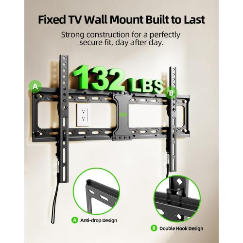 USX MOUNT TV Wall Mount,Low Profile TV Mount for Most 42-95 Inch Flat Screen Televisions,Max VESA 600x400mm Fixed Wall Mount Bracket Holds up to 132 lbs,Fits 16/18/24 Studs