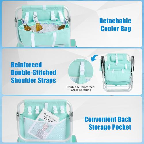 SUNNYFEEL Low Beach Chair 2 Pack, 5-Position Lay Flat Reclining, Backpack Portable Folding Chairs with Cooler Bag & Cup Holder, Heavy Duty 350 LBS, Compact for Beach, Camping, Travel‼️ light dirt spots‼️