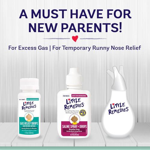 Little Remedies New Baby Essentials Kit with Saline Nasal Spray, Diaper Rash Cream, Gas Relief Drops, Gripe Water & More, Safe for Newborns