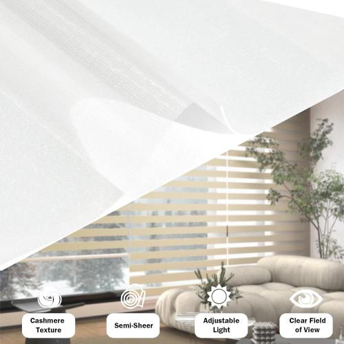 Zebra Blinds for Windows (52 W x 72 H, White) Zebra Roller Window Shades, Corded Dual Layer Light Filtering Privacy for Day and Night, Light Control and Protecting Privacy for Home and Office