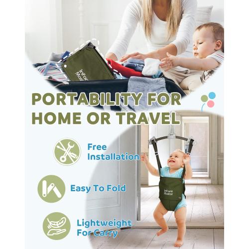 Master Baby Doorway Jumper - Sturdy with Adjustable Strap, Soft Johnny Bouncer Seat, Ideal Gift for Infant, Free Installation, Green