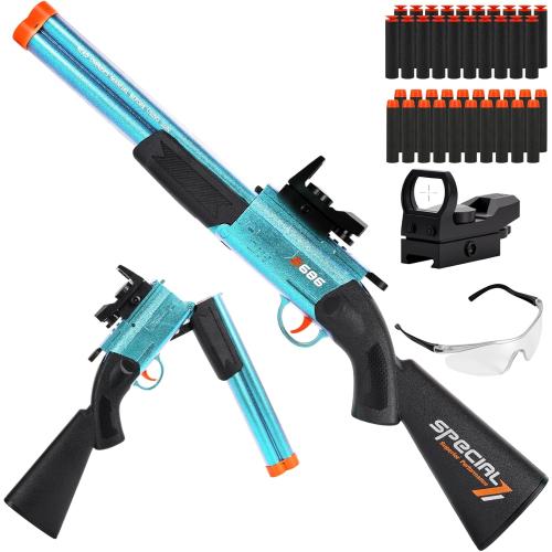 Toy Gun Double Barrel Toy Shotgun,with 40 Soft Bullet Darts and Goggles,Foam Dart Blaster with Scope,Christmas Birthday Gifts for Kids Adults Boys Age 8  (Blue)
