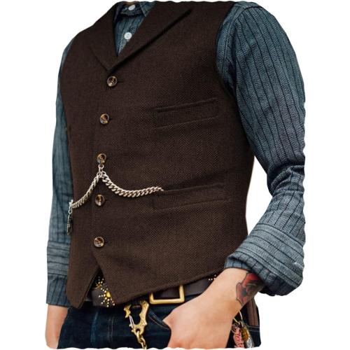 Size M Ceehuteey Mens Suit Vest Waistcoat Tweed Retro V Neck Wool Herringbone for Prom