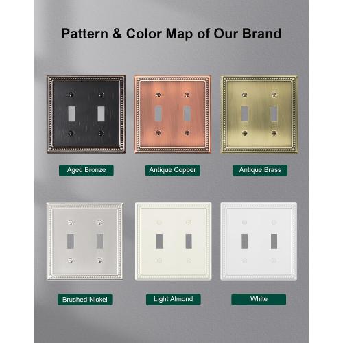 2-Pack Double Toggle Light Switch Cover Plate, Pearls Decorative Dual Switch Plate Covers, Pure White 2 Gang Metal Wall Plate, Corrosion Resistant