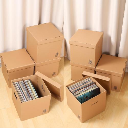 Vinyl Record Storage Box - Moving Box with Handles and Lids - Sturdy Cardboard Crate for Vinyl storage - Holds Up to 60 Records or LPs - Set of 4 Boxes (Kraft)