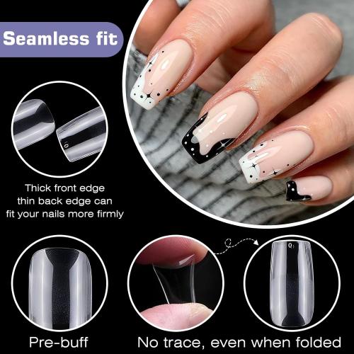 600pc Medium Square Nail Tips Fake Nails Press on Nails Clear Nail Tip Full Cover False Nails Artificial Fingernail, 12 Size Soft Gel Nail Tips Square for Acrylic Nail Gel Nail Extensions