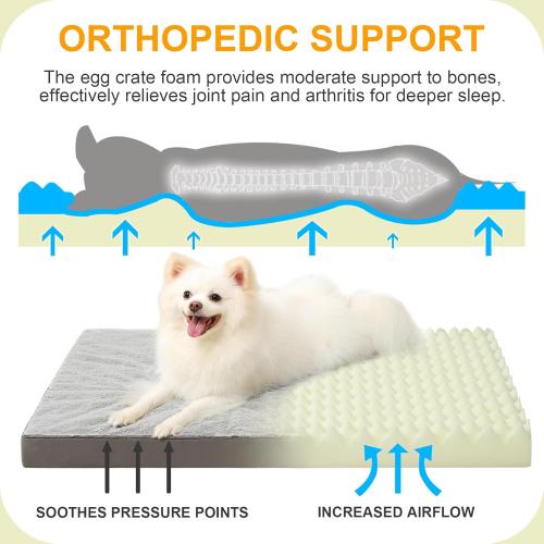 KSIIA Orthopedic Dog Bed, Deluxe Plush Waterproof, 29 x 18 Inch, Gray, 3-Inch Thick High-Density Egg Crate Foam, Removable Cover, Machine Washable