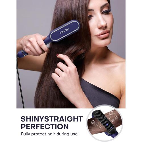 Pro Ionic Hair Straightener Brush for Women - 9 Temp Settings with LED Display, 20s Fast Heat (250°F-410°F), Dual Voltage & Travel Bag for Frizz-Free Salon Finish