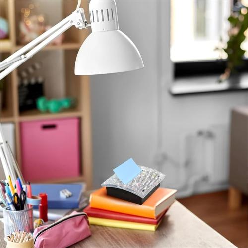 Glittery Clear Desk Sticky Notes Organizer Stationery Handwritten Accounts Container Desktop Tidy Up Box Office Essentials(Pink)